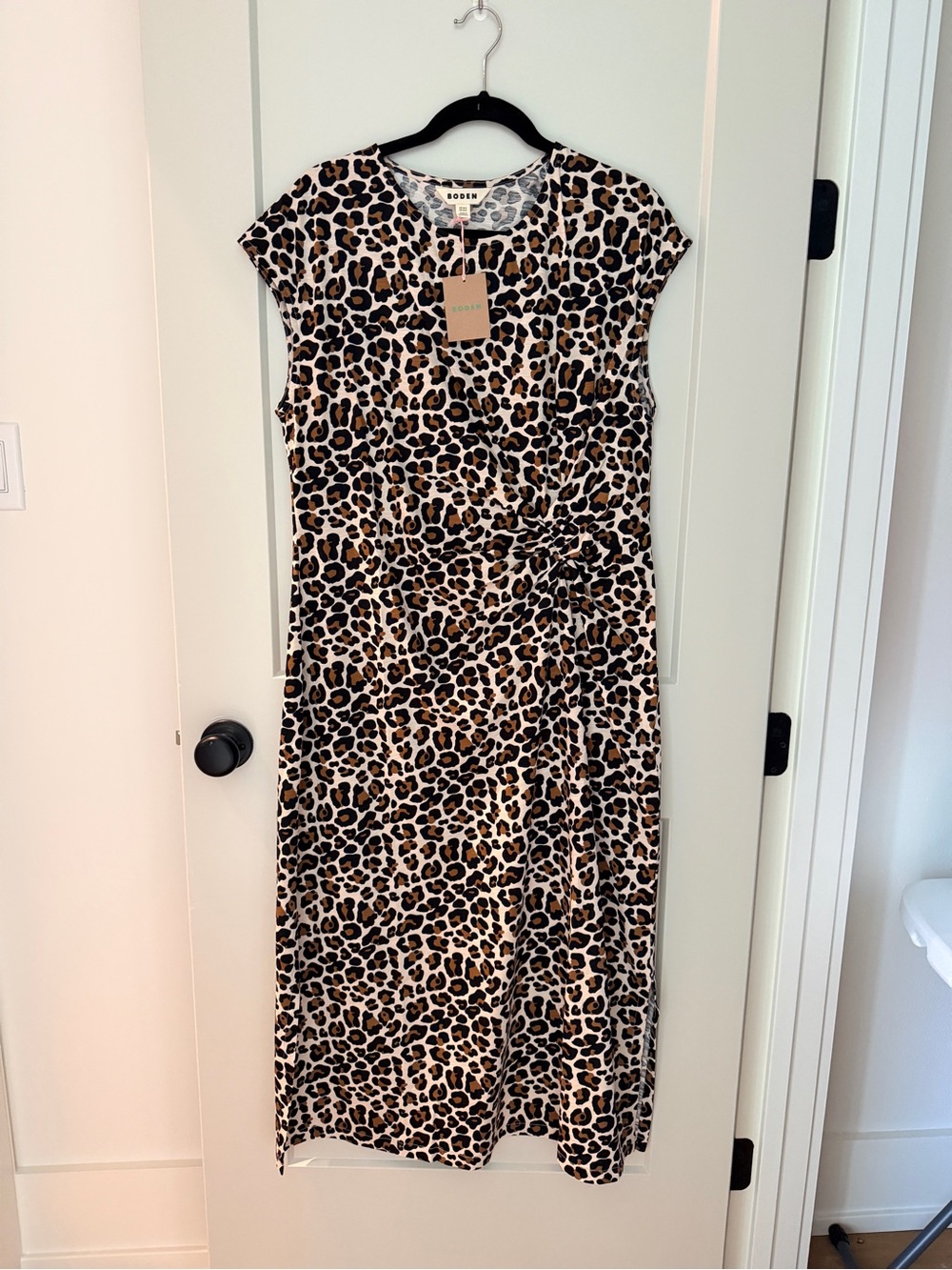 Boden Leopard-Print Cap-Sleeve Midi Dress - Brown/Black/Cream